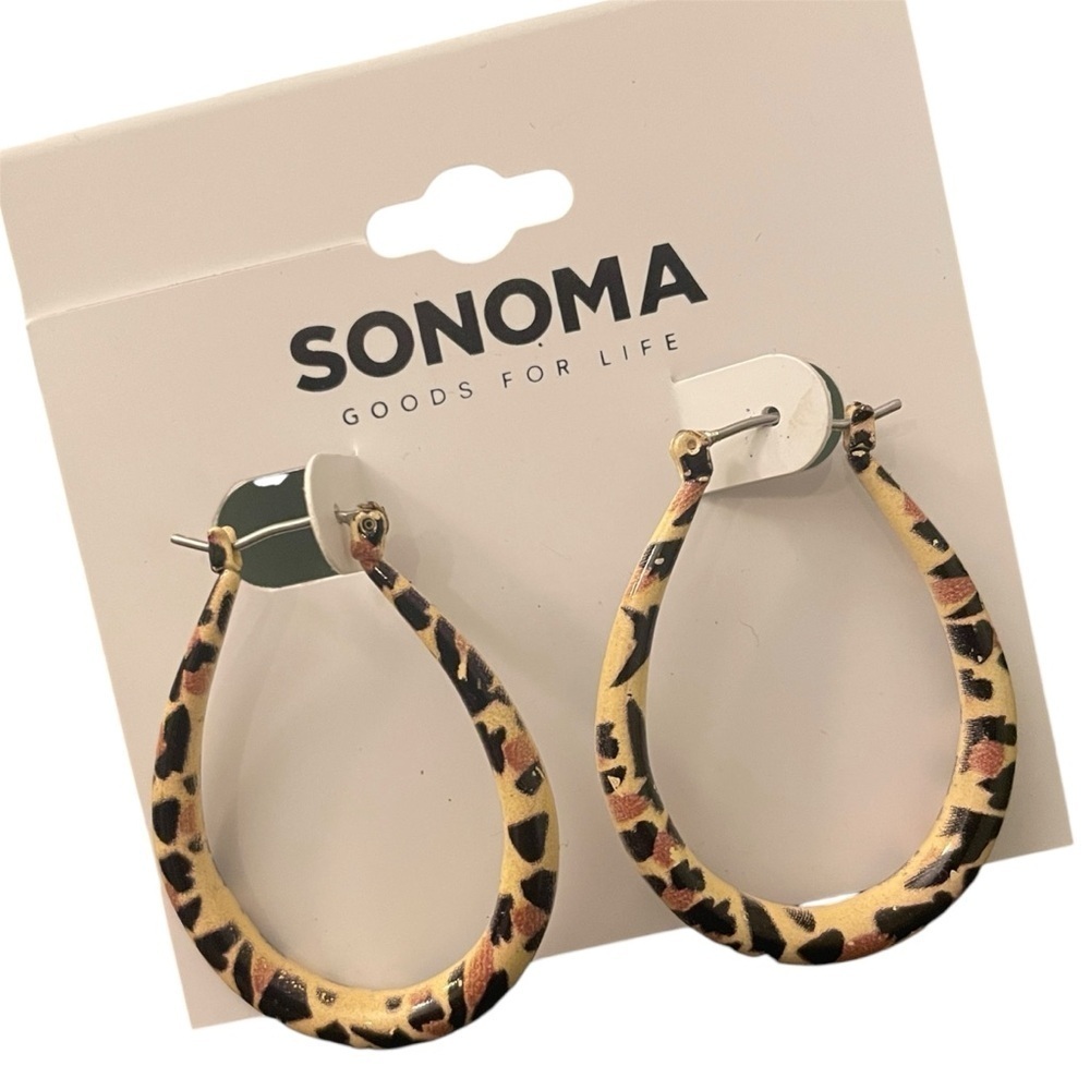 NWT Sonoma Leopard Cheetah Print Oval Hoop Earrings
